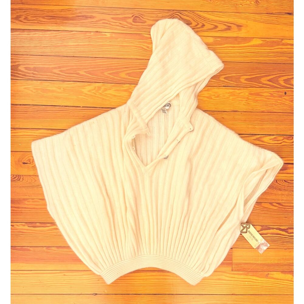 Wayne Rogers Hooded Poncho Cream Angora Blend, Button Front, L,